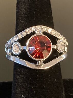 paparazzi Silver-Tone Ring with Red Center and Clear Accents